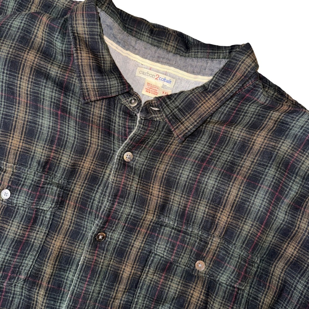 Carbon 2 Cobalt Plaid Flannel Long Sleeve Button Up Shirt Men's XXL